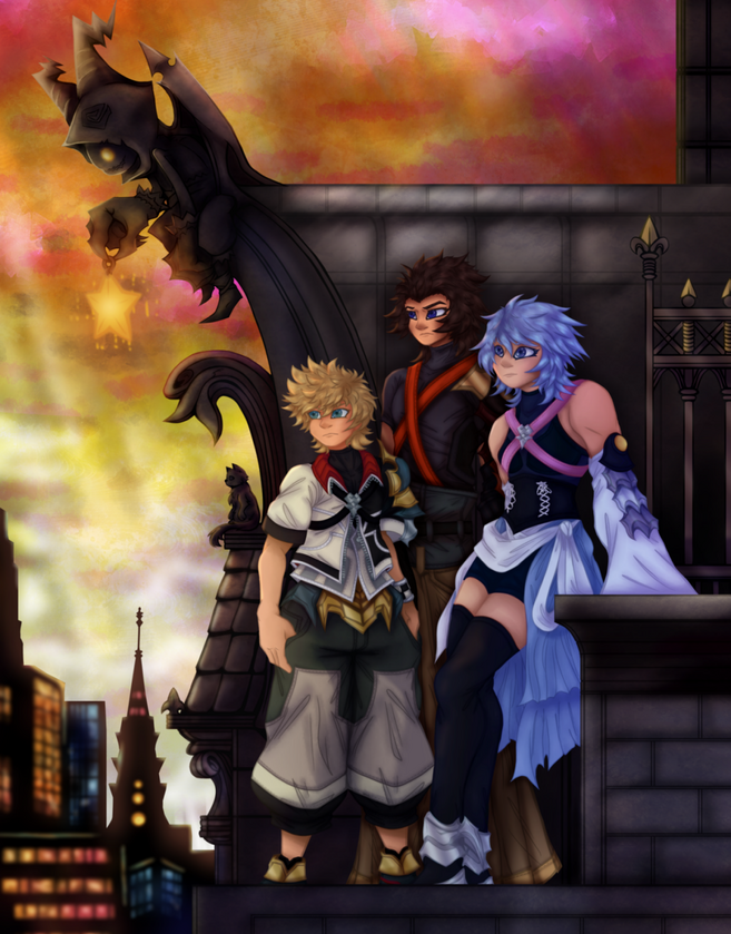 Segment of a WIP redraw of KH3's box art.